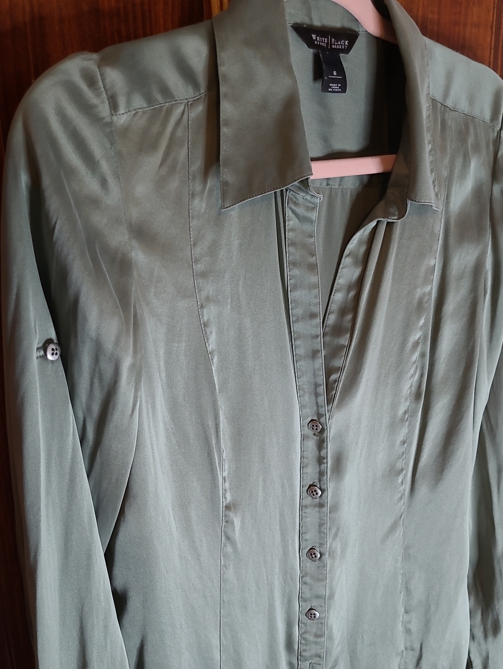 White House Black Market Sage Green Button Up Blouse
